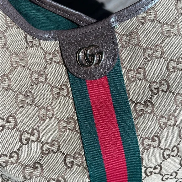 NWOT Look a like Gucci Brown Shoulder Bag with Green and Red Stripes - Picture 10 of 14